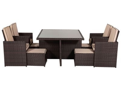 Barcelona 4 Seater Cube Set With Footstools in Brown and Cream
