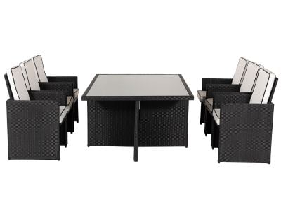 Barcelona 7 Piece Rattan Garden Cube Set in Black and Vanilla