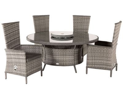Cambridge 4 Rattan Reclining Chairs and Large Round Table Set in Grey