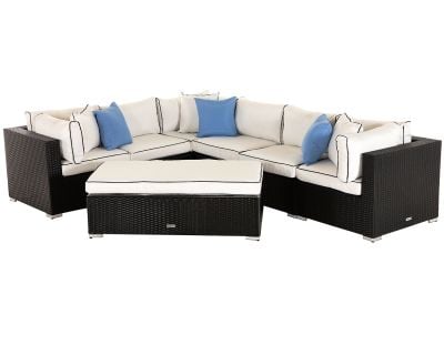 Geneva 7 Piece Rattan Garden Corner Sofa Set in Black and Vanilla