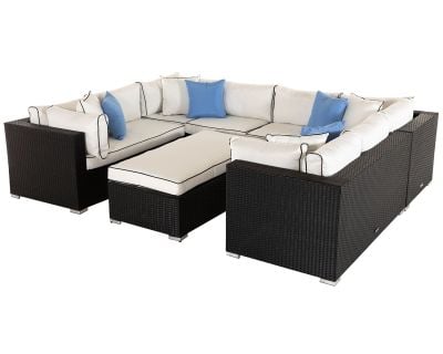 Geneva 7 Piece Rattan Garden Corner Sofa Set in Black and Vanilla