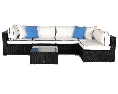 Geneva 6 Piece Rattan Garden Daybed Sofa Set in Black and Vanilla