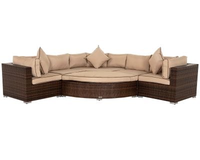 Florida 6 Piece Angled Rattan Garden Corner Sofa Set in Chocolate and Cream