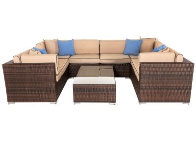 Geneva 7 Piece Rattan Garden Corner Sofa Set in Chocolate & Cream