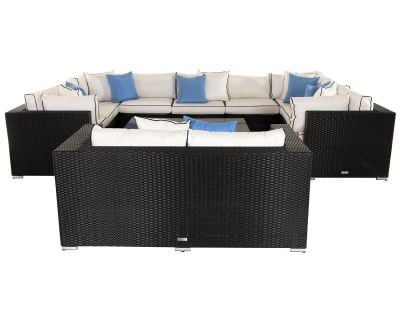 Geneva 12 Piece Rattan Garden Corner Sofa Set in Black and Vanilla