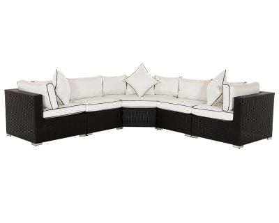 Florida 6 Piece Angled Rattan Garden Corner Sofa Set in Black and Vanilla