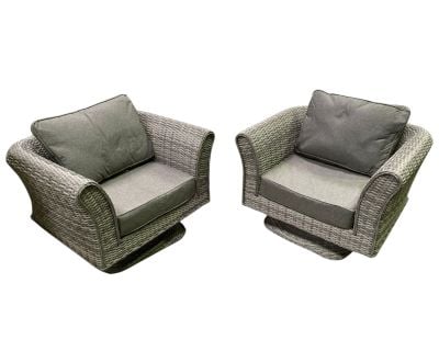 Lisbon Pair of Rattan Garden Swivel Chairs in Grey