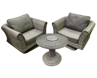 Lisbon Rattan Garden Set with 2 Swivel Chairs and Bistro Ice Bucket Table in Grey