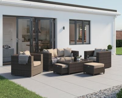 Ascot 2 Seater Rattan Garden Sofa Set in Premium Truffle Brown and Champagne