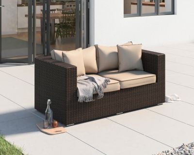 Ascot 2 Seat Rattan Garden Sofa in Chocolate Mix and Coffee Cream