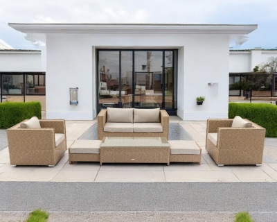 Ascot 2 Seater Rattan Garden Sofa Set with Coffee Table in Willow