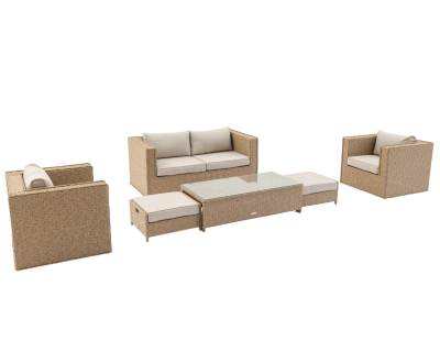 Ascot 2 Seater Rattan Garden Sofa Set with Coffee Table in Willow