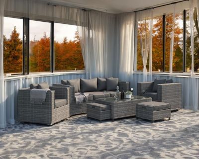 Ascot 3 Seater Rattan Garden Sofa Set in Grey