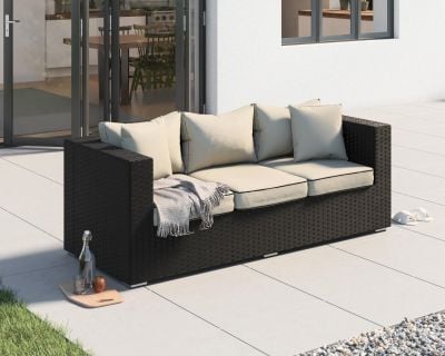 Ascot 3 Seater Rattan Garden Sofa in Black and Vanilla