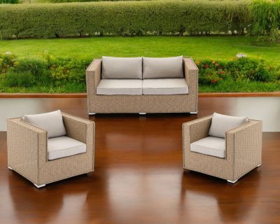 Ascot 2 Seater Rattan Garden Sofa with Armchairs in Willow