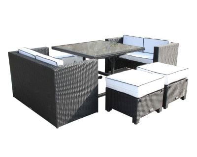 Barcelona Rattan Garden Sofa Cube Set in Black and Vanilla