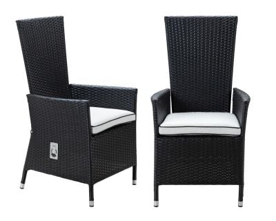 Pair of Cambridge Reclining Rattan Garden Chairs in Black and Vanilla