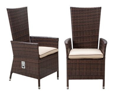 Pair of Cambridge Reclining Rattan Garden Chairs in Chocolate Mix and Coffee Cream