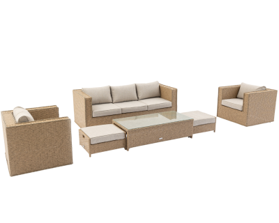 Ascot 3 Seater Rattan Garden Sofa Set with Coffee Table in Willow
