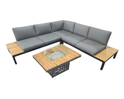 Sequoyah Aluminium and Teak Sofa Set with Firepit Table 