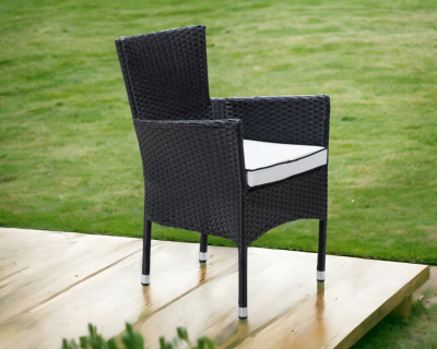 Cambridge Stackable Rattan Garden Chair in Black and Vanilla