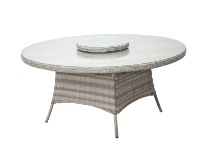 Large Round Rattan Garden Dining Table with Lazy Susan in Grey