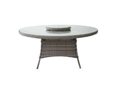 Large Round Rattan Garden Dining Table with Lazy Susan in Grey