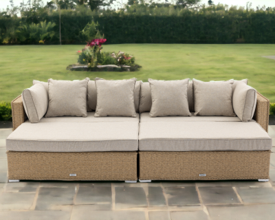 Monaco Rattan Garden Day Bed Sofa Set in Willow