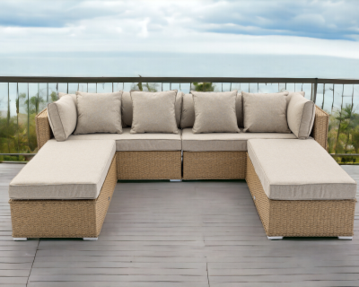 Monaco Rattan Garden Day Bed Sofa Set in Willow 