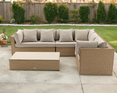 Monaco Rattan Garden Lefthand Corner Sofa Set in Willow
