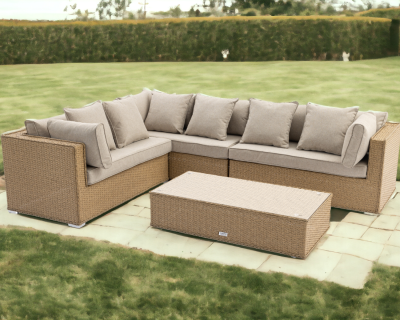 Monaco Rattan Garden Righthand Corner Sofa Set in Willow