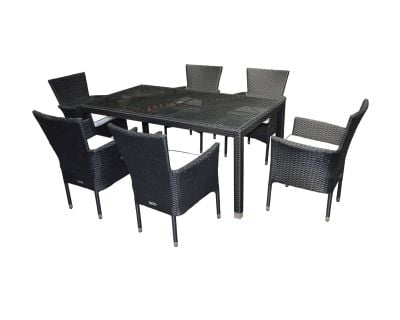 Cambridge 2 Reclining + 6 Stackable Chairs And Open Leg Rectangular Table Set in Black and Vanilla
