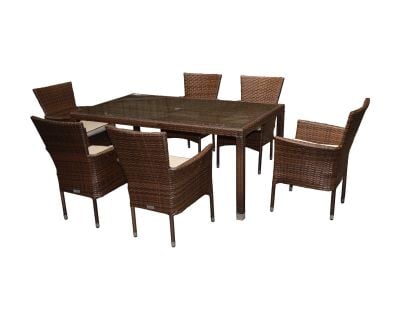 Cambridge 2 Reclining + 6 Stackable Rattan Garden Chairs and Open Leg Rectangular Table Set in Chocolate Mix and Coffee Cream