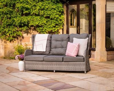 Fiji Reclining Rattan Garden 3 Seater Sofa in Grey