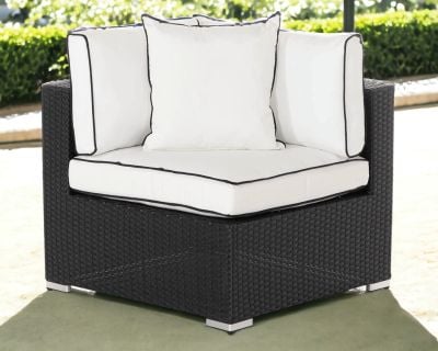 Florida Rattan Garden Corner Section in Black and Vanilla