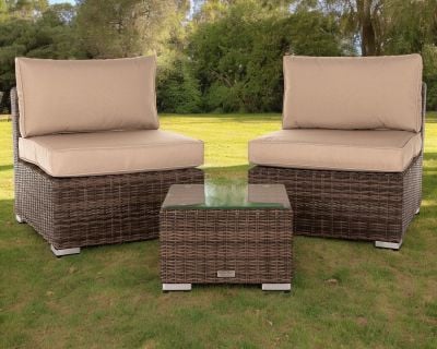 Florida Bistro Set with Small Square side Table - Premium Truffle Brown and Champagne