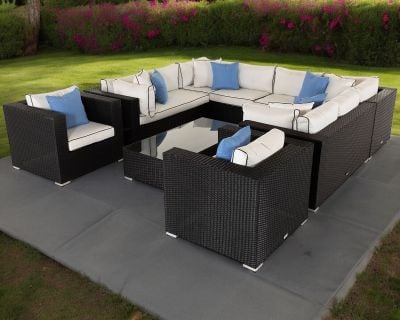 Geneva 12: Rattan Garden Corner Set in Black and Vanilla