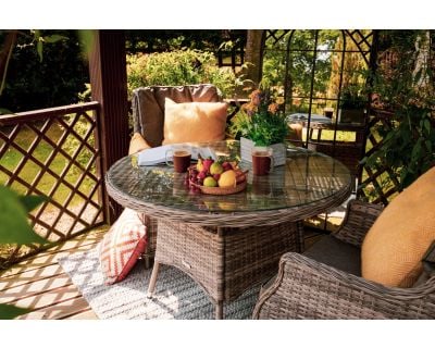 Riviera 2 Rattan Garden Chairs and Small Round Dining Table in Grey