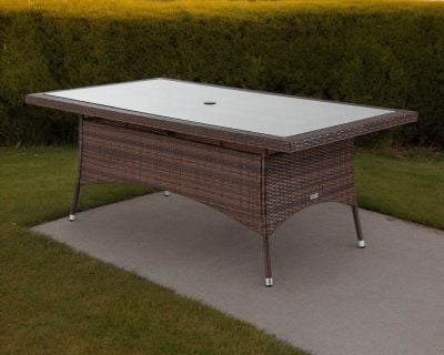 Large Rectangular Rattan Garden Dining Table in Chocolate Mix 