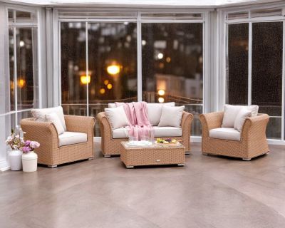 Lisbon 2 Seater Rattan Garden Sofa Set in Willow