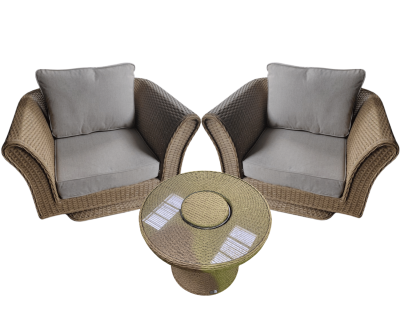 Lisbon Rattan Garden Set with 2 Swivel Chairs and Bistro Ice Bucket Table in Willow