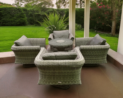 Lisbon Rattan Garden Set with 4 Swivel Chairs and Bistro Ice Bucket Table in Grey