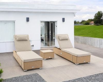 Miami Rattan Garden Sun Lounger Set in Willow
