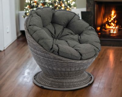 Lucia Rattan Indoor/Outdoor Swivel Chair in Grey