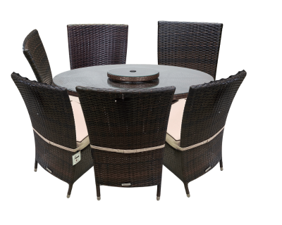 Oxford 6 Rattan Chairs and Large Round Dining Table Set in Chocolate and Cream