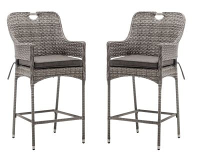 Porto Pair of Rattan Garden Bar Stools in Grey