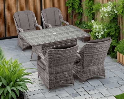 Marseille 4 Rattan Garden Dining Chairs and Rectangular Table in Grey