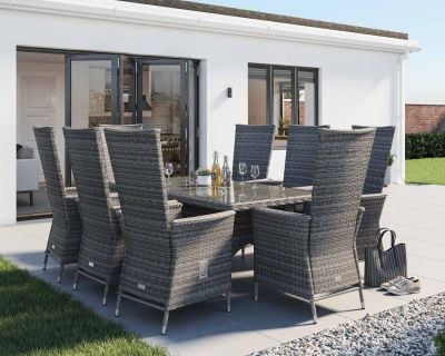 Cambridge 8 Reclining Chairs and Large Rectangular Dining Table Set in Grey
