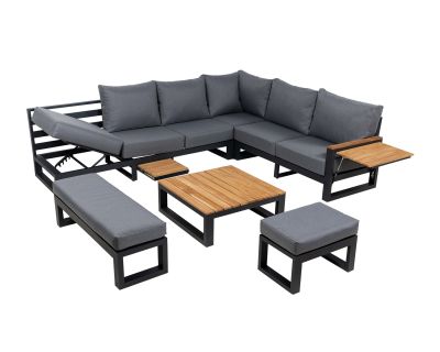 Sequoyah Aluminium and Teak Corner Sofa Set with Built-in Right-Hand Recliner