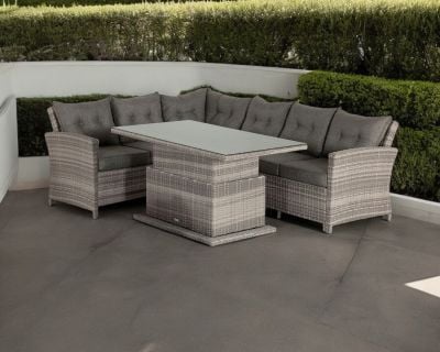 Sorrento Rattan Garden Corner Sofa Set with Adjustable Table in Grey